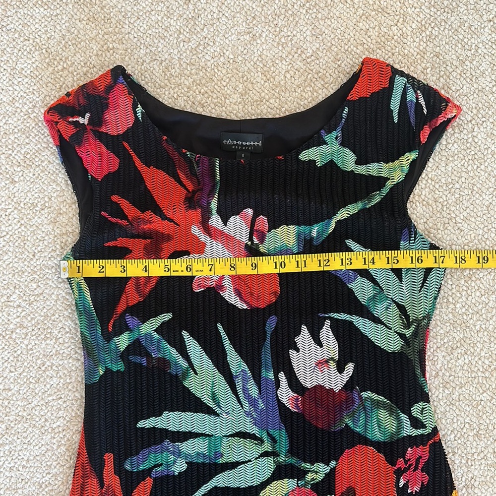 connected apparel Black Floral Sheath Dress with Red & Green Accents - Picture 6 of 6